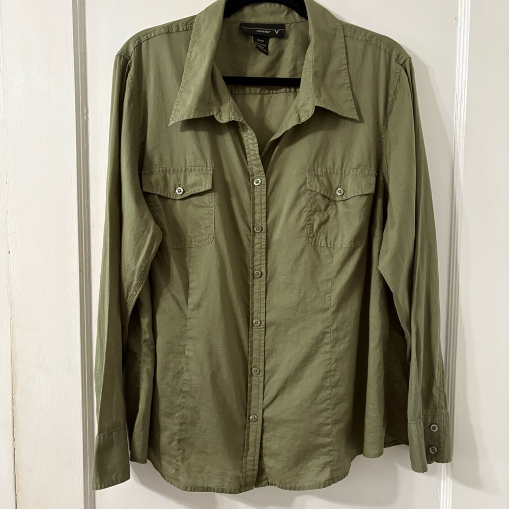 Venezia Army Sage Green Long sleeved button down blouse top shirt